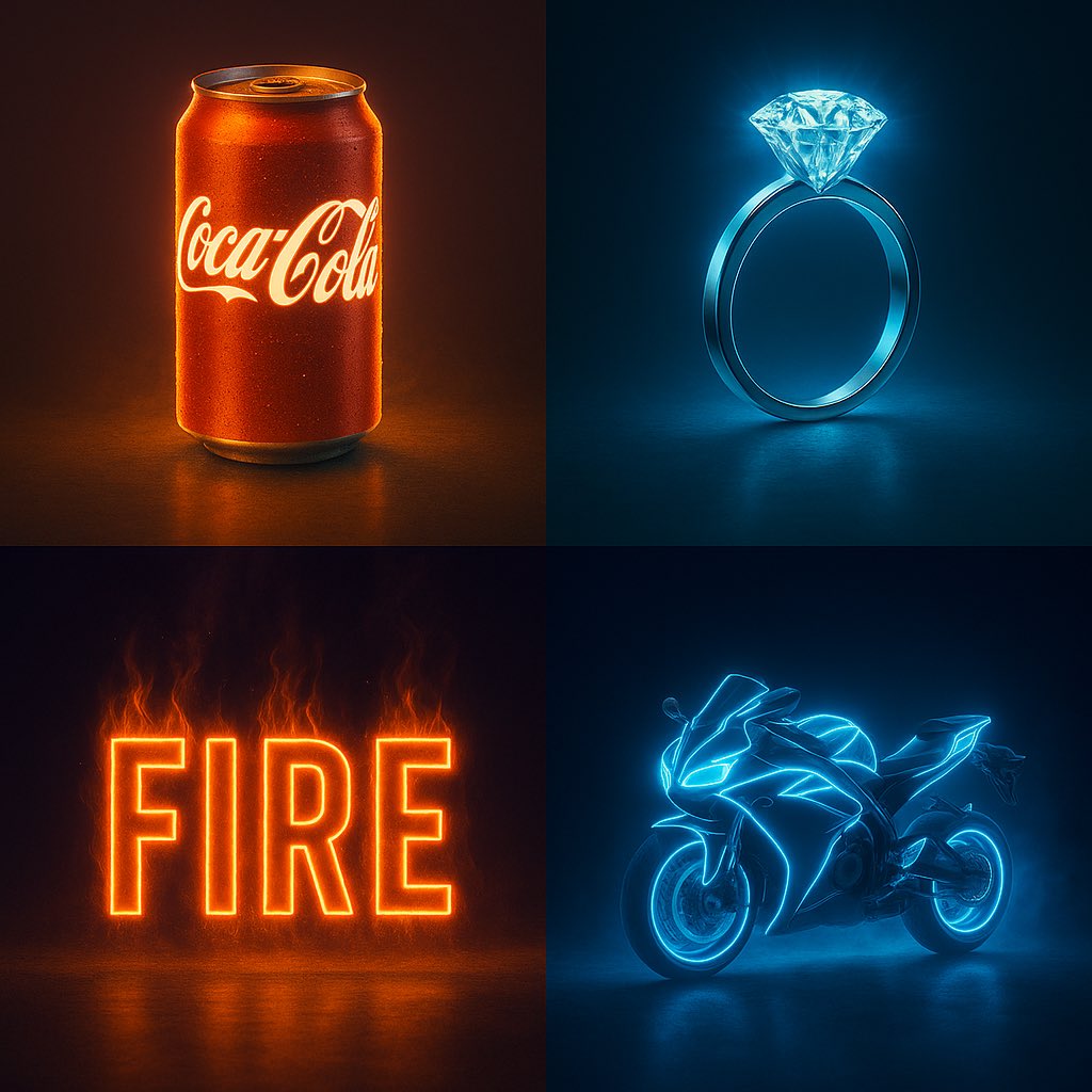 Create an ultra-HD photorealistic 2:3 vertical poster featuring a single {{OBJECT}} glowing with precise internal neon light, set against a pure black background. Cinematic high-Kelvin studio lighting, sharp contrast, subtle mist, and a soft reflective black surface deliver a premium, dramatic look.