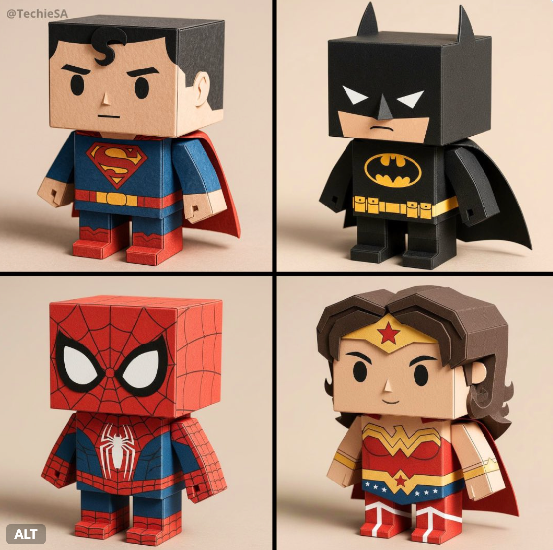 Create an ultra-detailed render of a chibi-style papercraft paper toy in box form made from matte folded cardboard with visible paper texture, clean edges, and neat folds. Neutral studio lighting and soft shadows on a smooth background for photorealistic 4K product photography at 1080x1080 with no text or logos.