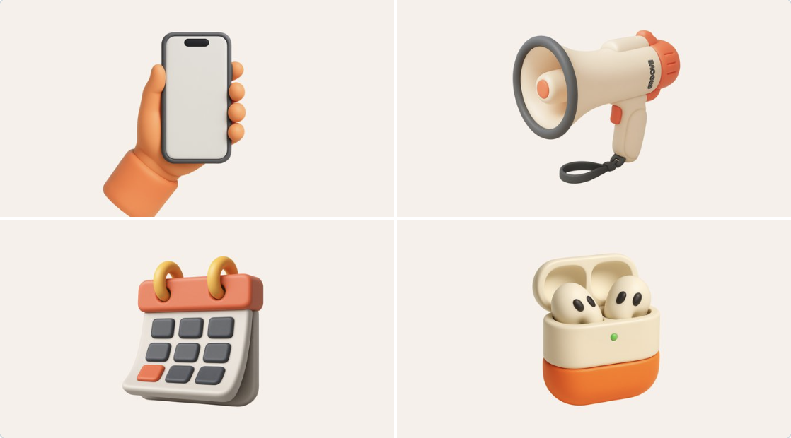 Retexture an uploaded image into a playful, chunky 3D cartoon look with soft matte plastic materials, rounded inflated volumes, and studio-diffused lighting on a solid light background.