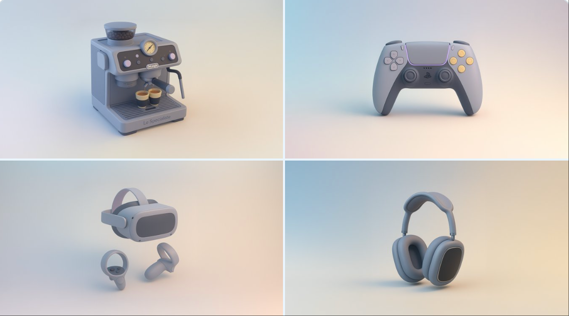 Retexture an attached image using a shape-locked Soft Minimal 3D Plastic style with smooth matte materials, pastel gradient background, and soft ambient lighting.