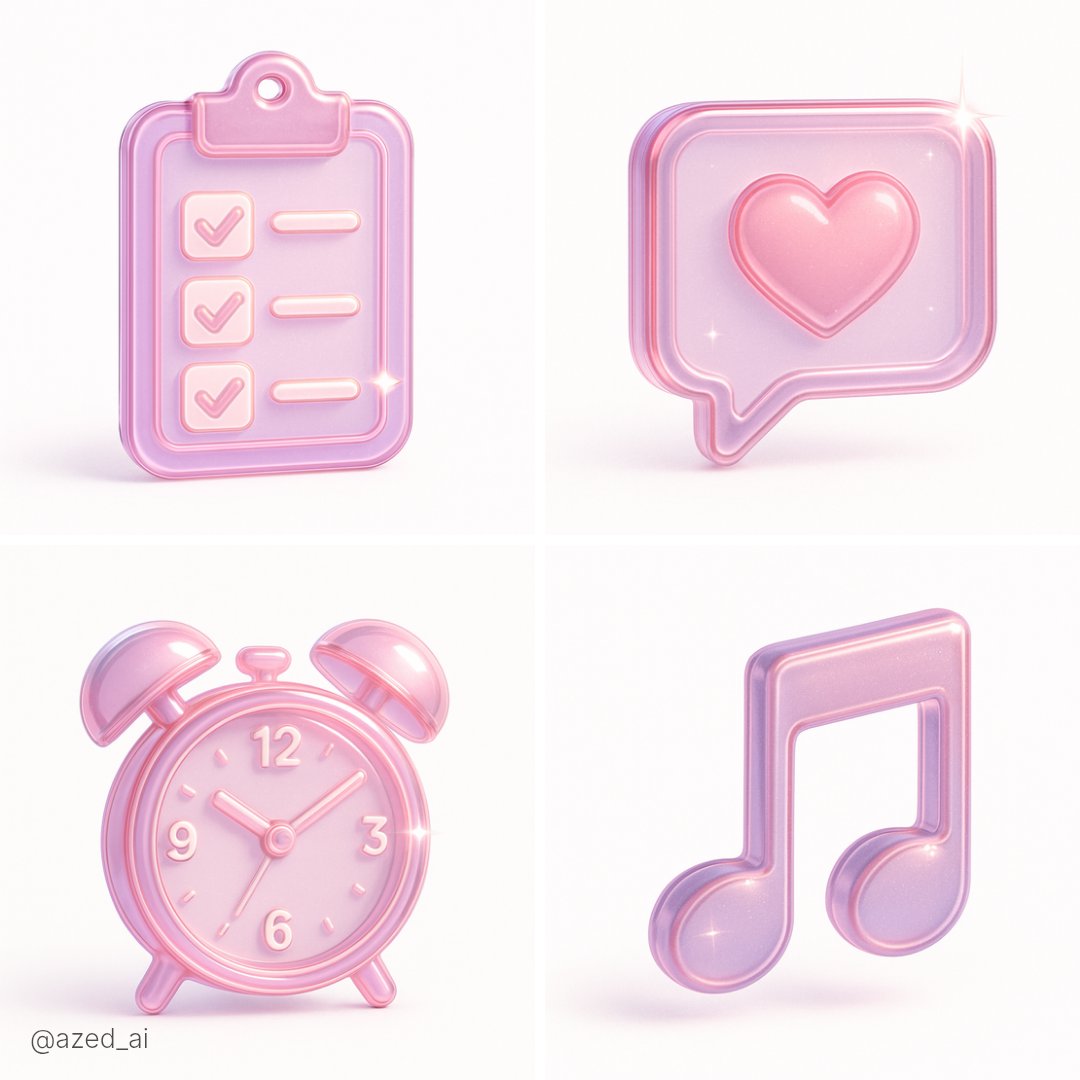 Create an elegant, modern 3D-rendered UI icon of {{SUBJECT}} in a dreamy translucent, glass-like plastic with soft pink and purple hues, floating on a clean white background.