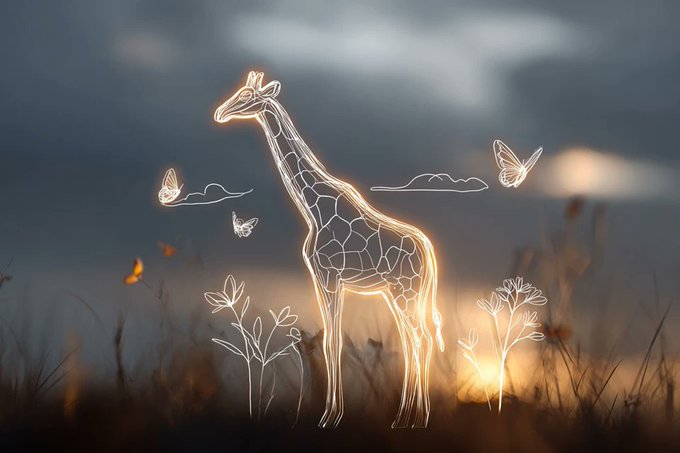 Create a warm, simple full-body character illustration in a minimalist children’s drawing style with thick white lines, glowing contours, a softly blurred background, and whimsical floating elements.