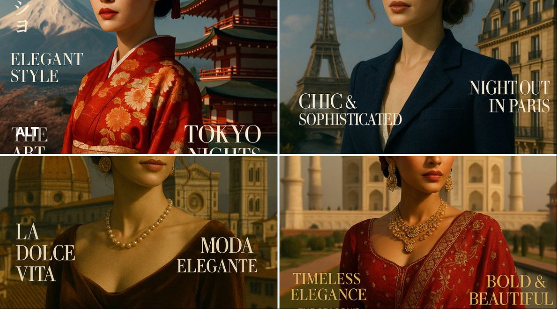 Create a luxurious, Vogue-level fashion magazine cover inspired by {{COUNTRY}}, blending iconic landmarks, cultural symbols, and local fashion aesthetics in a high-end editorial layout.