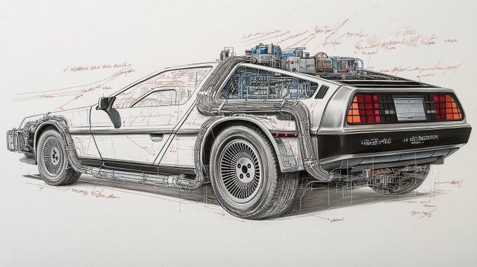 Create a detailed technical drawing on white paper featuring pencil-rendered subject detail, dimension lines, and red marker annotations in an intricate blueprint style.