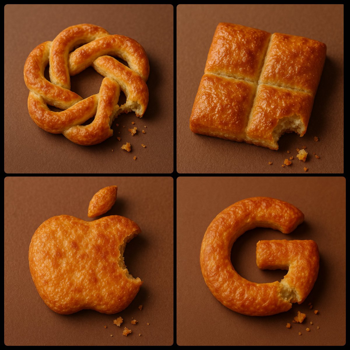 A high-resolution, studio-lit macro photograph of a pastry shaped like a subject, shown with a partial bite taken out on a neutral matte surface with visible crumbs and soft shadows.
