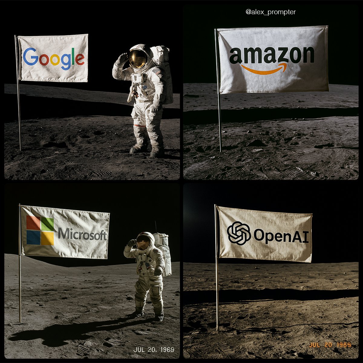 Create a hyperrealistic Apollo-era Moon landing photo with a single NASA-style flag showing your uploaded logo exactly as-is, preserving all colors, shapes, and text.
