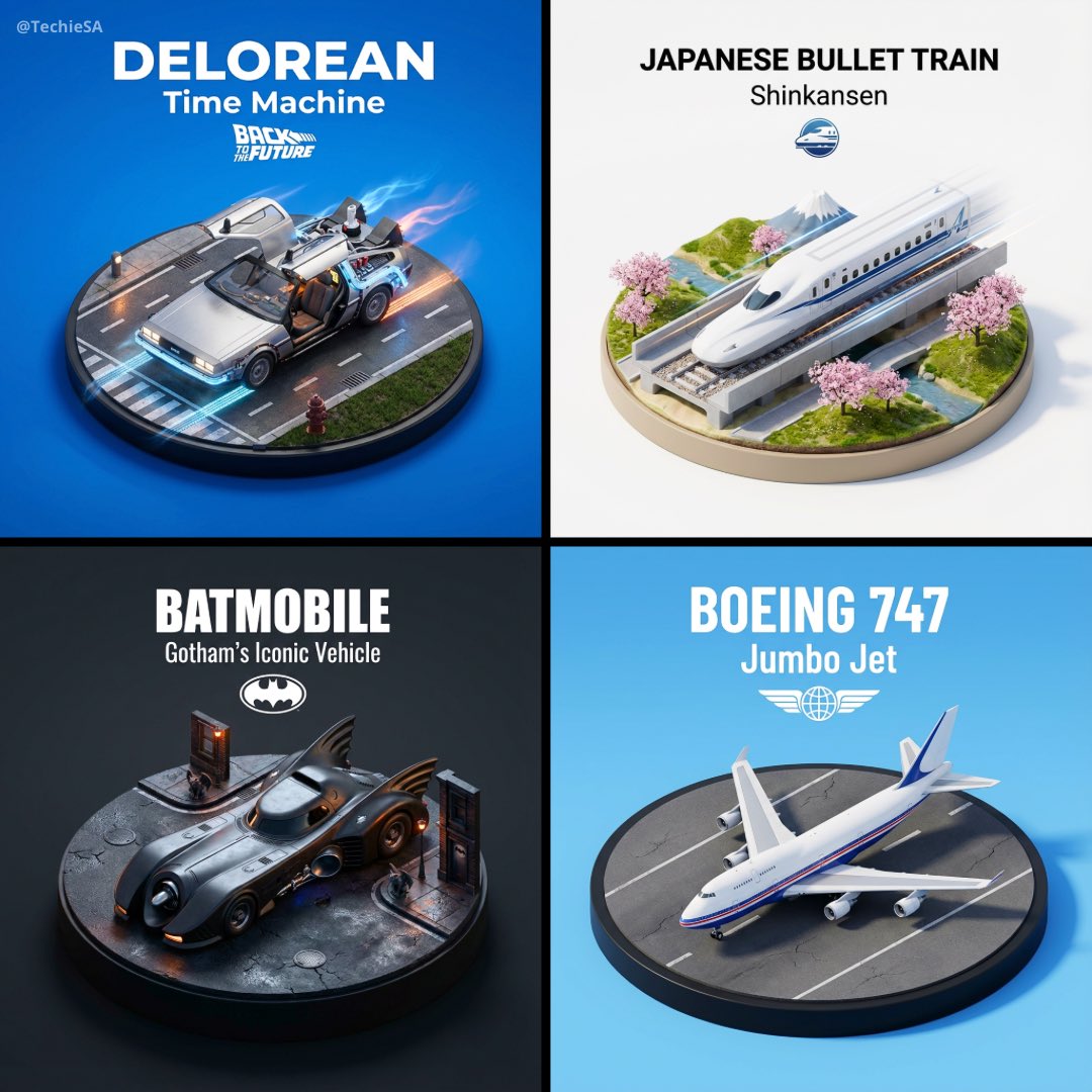 Create a premium, collectible isometric miniature 3D diorama featuring an iconic vehicle on a raised base with realistic PBR materials, cinematic lighting, and clean centered typography on a solid background.