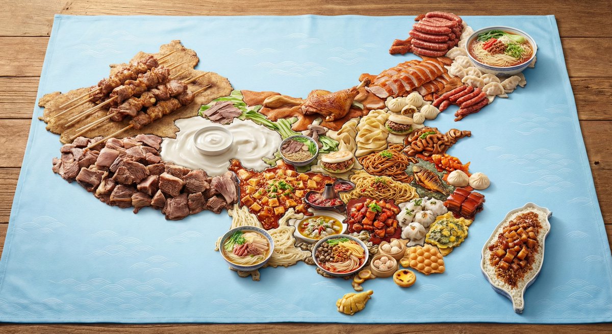 Create a China map that includes Taiwan, where every province and municipality is formed from its most famous local food, making each region appear composed of food rather than a food photo. Verify all provincial and municipal boundaries and placements are accurate.