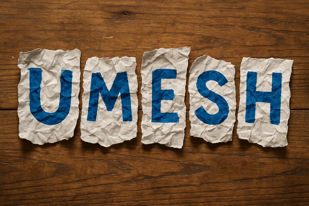 Create a photorealistic composition where a custom word is spelled from torn, heavily crumpled white paper scraps, each letter painted in a bold color and arranged loosely on a wood tabletop with realistic creases, shadows, and grain.