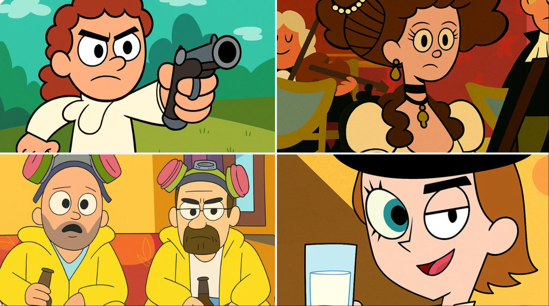 Transform an uploaded image into the Foster’s Home for Imaginary Friends-inspired look with bold outlines, flat shapes, vivid solid colors, and playful simplified character designs. Keep backgrounds minimal or stylized with flat patterns for a whimsical 2000s Cartoon Network frame vibe.