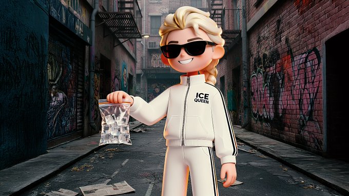 Create a high-resolution 3D cartoon character render in C4D with an exaggerated, action-driven pose that conveys irony or defiance, set against a minimal contextual background. Designed for a clean minimalist look with professional photographic depth of field and cinematic lighting.