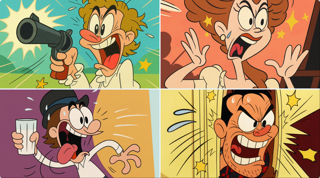 Turn an uploaded image into a classic mid-century Tex Avery / Looney Tunes-inspired cartoon frame with bold outlines, exaggerated features, vibrant flat colors, and slapstick motion effects.