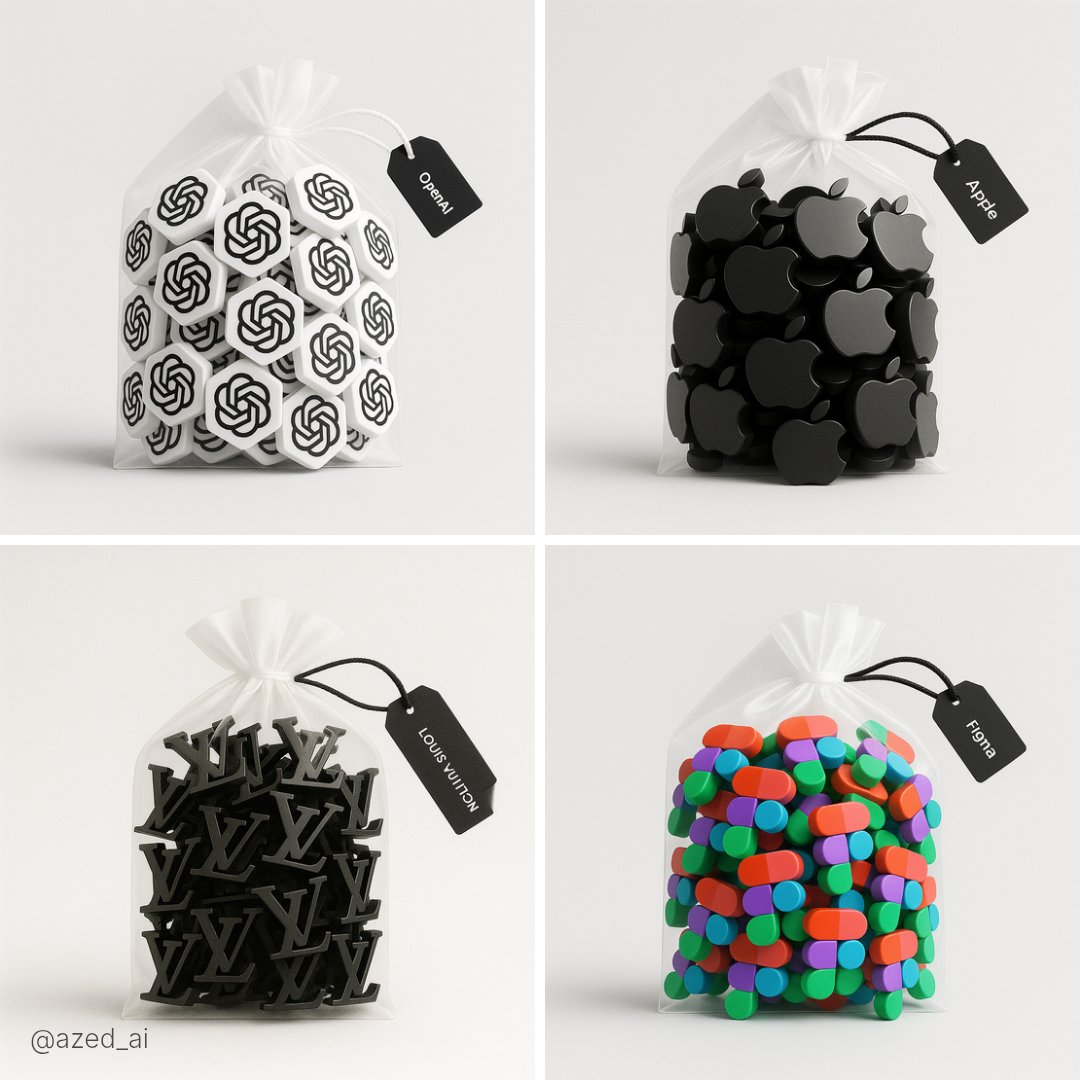 High-resolution studio photo prompt featuring a clear plastic drawstring bag on a light gray background, containing neatly arranged tiny 3D figures. Soft lighting, clean shadows, and realistic textures highlight the ribbon tie and a black label tag with custom text.