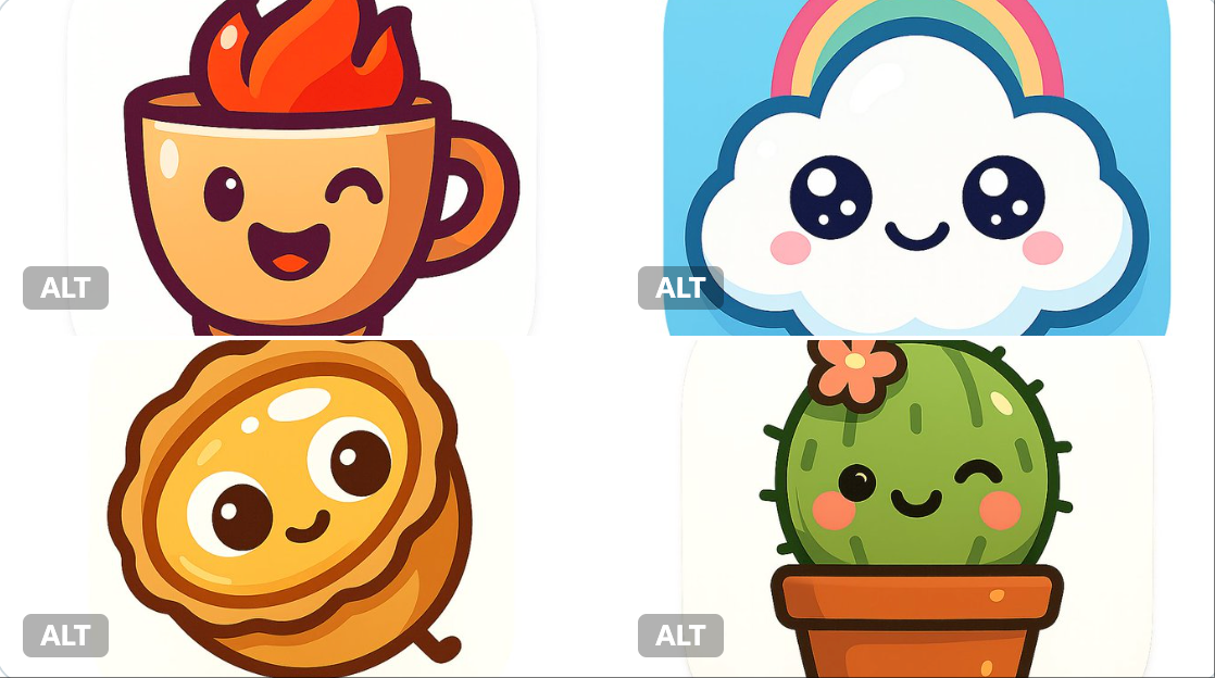 Create a playful, modern app icon featuring a cute coffee cup character with a winking eye, smiling mouth, and red-orange flame-like hair. Designed in a minimalist flat vector style with glossy highlights, soft shadows, vibrant high-contrast colors, rounded corners, and a transparent background.