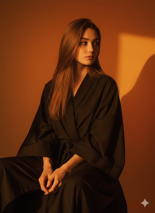 Create a cinematic, hyper-realistic 3:4 vertical portrait of you seated and slightly leaning forward, with studio-grade warm ambient lighting and a smooth orange-to-yellow gradient background.