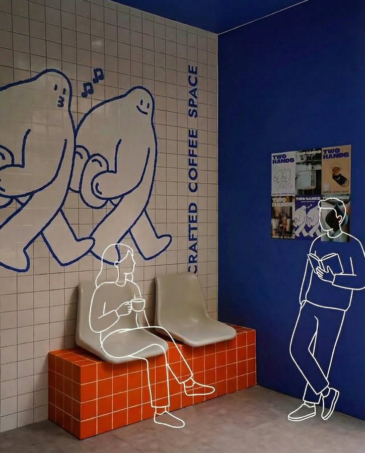 Insert clean, minimal white line-drawing figures into a real photo while matching perspective, lighting, and scale. The simple, expressive characters interact naturally with the scene without covering original elements.