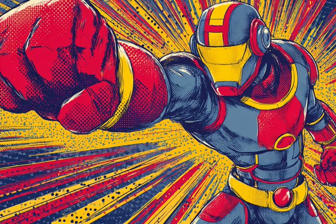 Create a 2D cartoon illustration in vintage retro comic book style with bold outlines, saturated colors, dramatic motion streaks, exaggerated perspective, punchy panel composition, and crisp halftone texture.