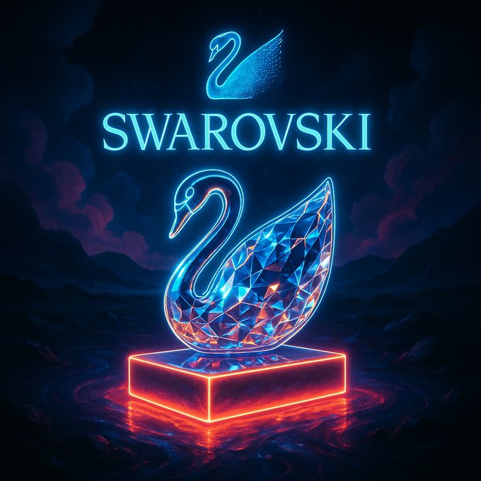 Create a surreal-realistic digital artwork of a branded product that glows with neon outlines in a dreamlike, brand-inspired landscape. Use deep blacks, soft shadows, and intense lighting for a dramatic high-contrast 3D look.