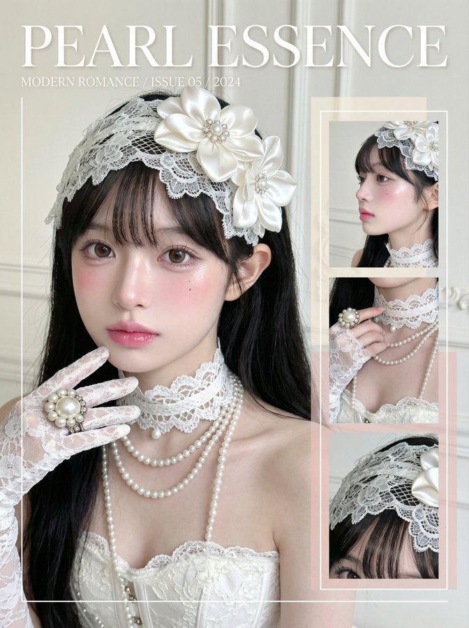 Create a unique fashion portrait collage cover by extracting mood, makeup style, lighting direction, and color characteristics from the user’s uploaded reference photo while preserving facial structure and overall vibe.