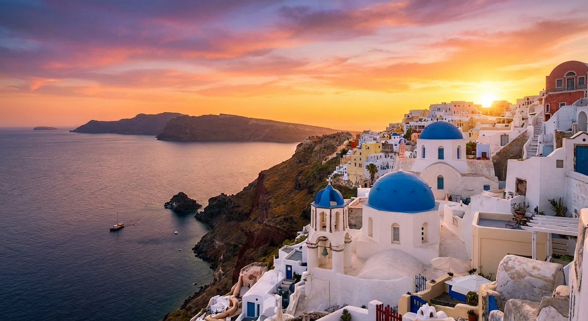 Generate a sunset image based on the specific geographic coordinates 36.4602° N, 25.3730° E. Ideal for creative coordinate-based visualizations and location-inspired art.