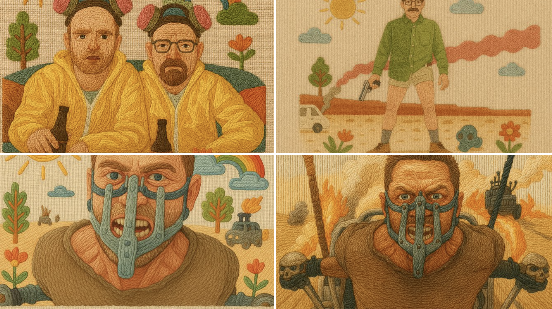 Create a handcrafted illustration that mimics traditional embroidery, with visible stitched yarn textures on woven linen. Use friendly, magical storybook charm with pastel or folk-inspired colors and decorative folk motifs.