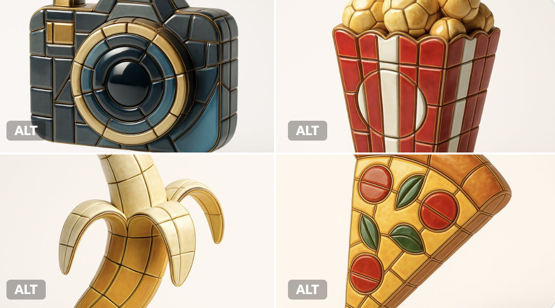 Render a chosen emoji as an ultra-detailed, hyper-realistic 3D sculpture made entirely of luxurious high-gloss enamel mosaic tiles. The figure floats centered in a pure white studio with soft shadows and cinematic diffused lighting.