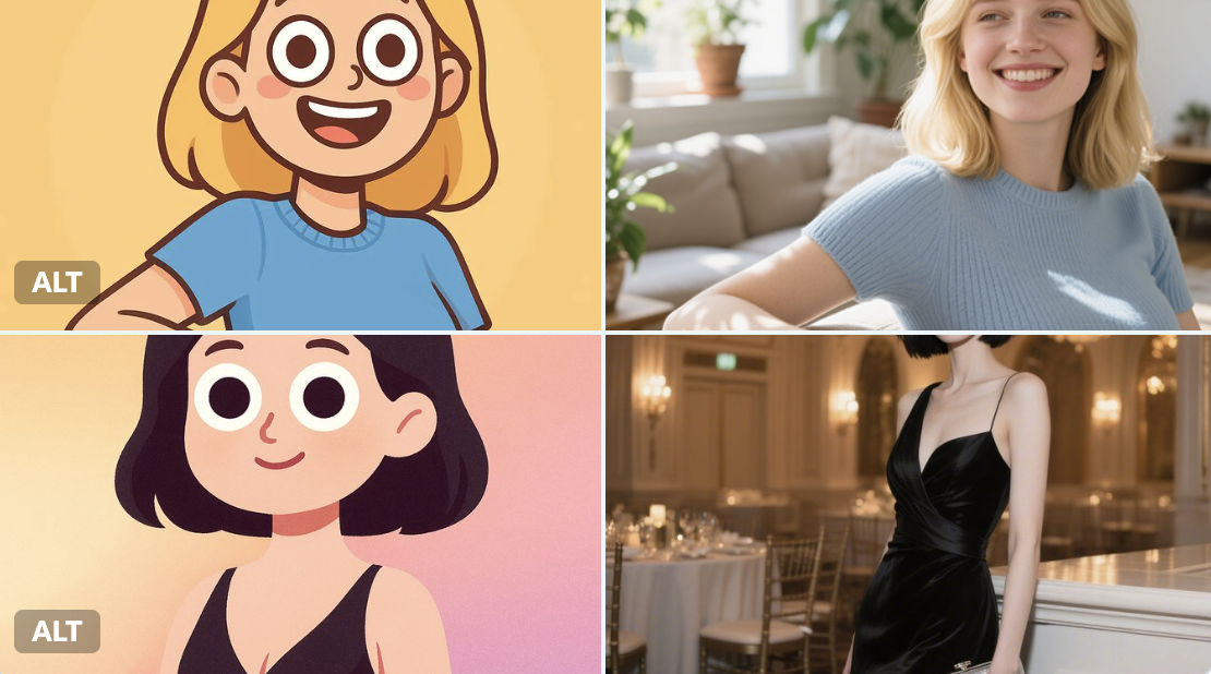 Transform a character into a playful, digital half-body cartoon portrait with clean solid lines, a rounded face, oversized googly eyes, and smooth gradient fills. Includes a colorful soft background and a square composition.