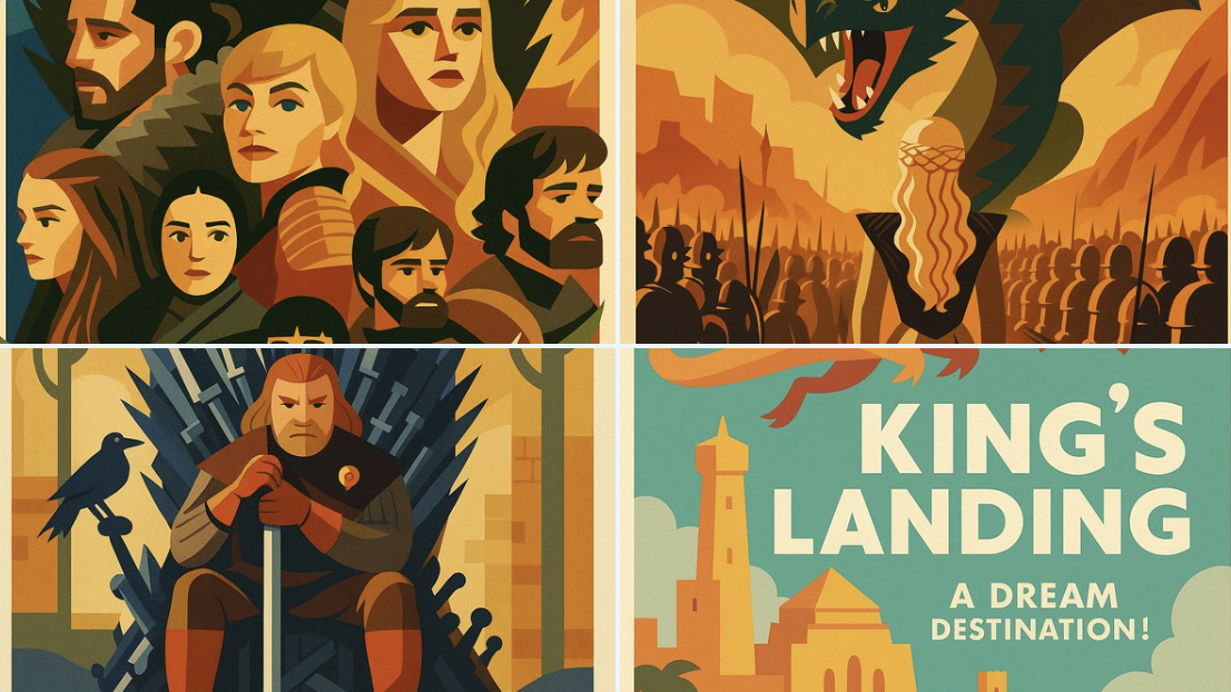 Transform an uploaded image into an optimistic, nostalgic 1950s promotional poster using flat geometric color blocks and strong typographic elements. Add bold location labels and promotional slogans for a classic mid-century modern look.